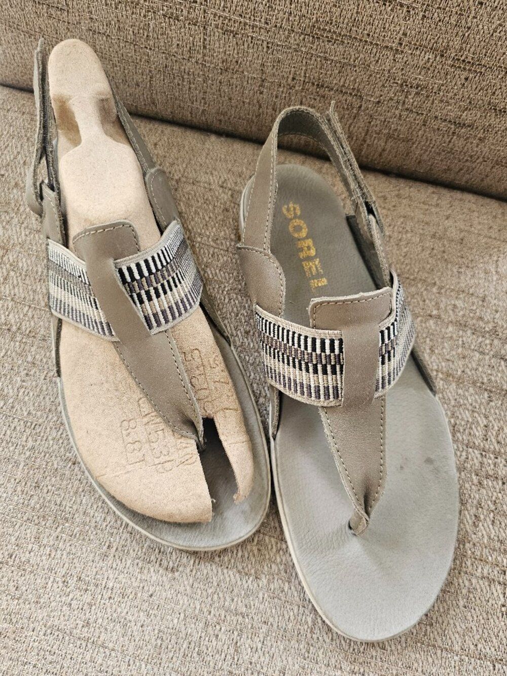 EUC Sorel Women's Comfort Slingback Thong Sandals – Taupe Sz 8